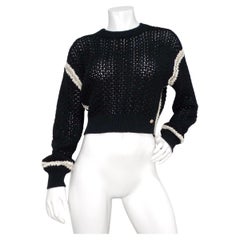 Chanel Schwarzer & Weißer Strickpullover aus Baumwolle und Seide in Kurzform