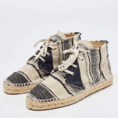 Chanel Black/white Knit Fabric Striped Lace-Up Espadrille Sneakers Size 39