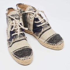 Chanel Black/white Knit Fabric Striped Lace-Up Espadrille Sneakers Size 39