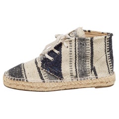 Chanel Black/white Knit Fabric Striped Lace-Up Espadrille Sneakers Size 39