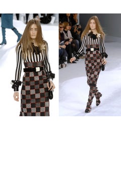 Chanel Black & White Knit Striped Top With Crochet Flowers 2007