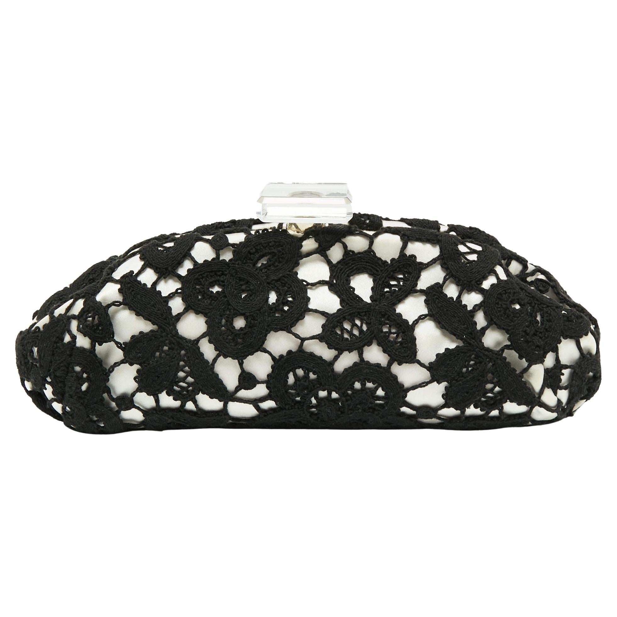 Chanel Black/White Lace CC Frame Clutch at 1stDibs