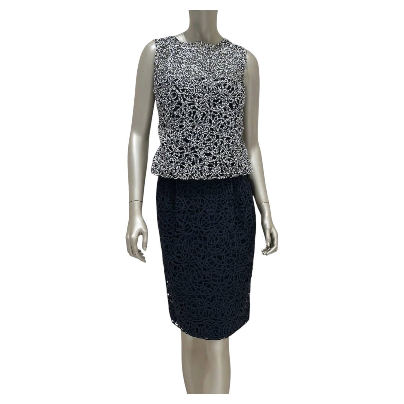 Pre-owned Chanel Black & White Lace Two-piece Suit Sz.36