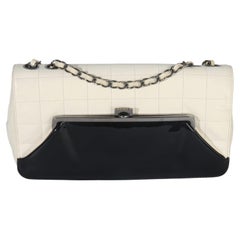 Chanel Black White Lambskin Chocolate Bar Bicolor Kiss-Lock Flap