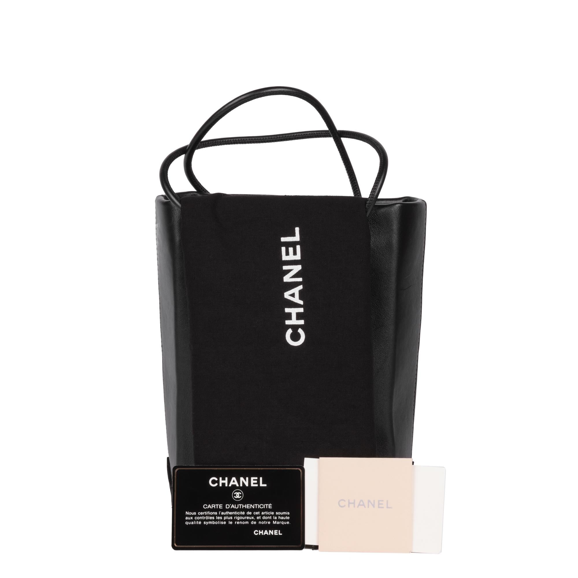 CHANEL Black & White Lambskin Mini Shopping Bag Tote For Sale 4