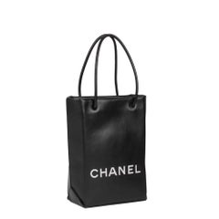 CHANEL Black & White Lambskin Mini Shopping Bag Tote