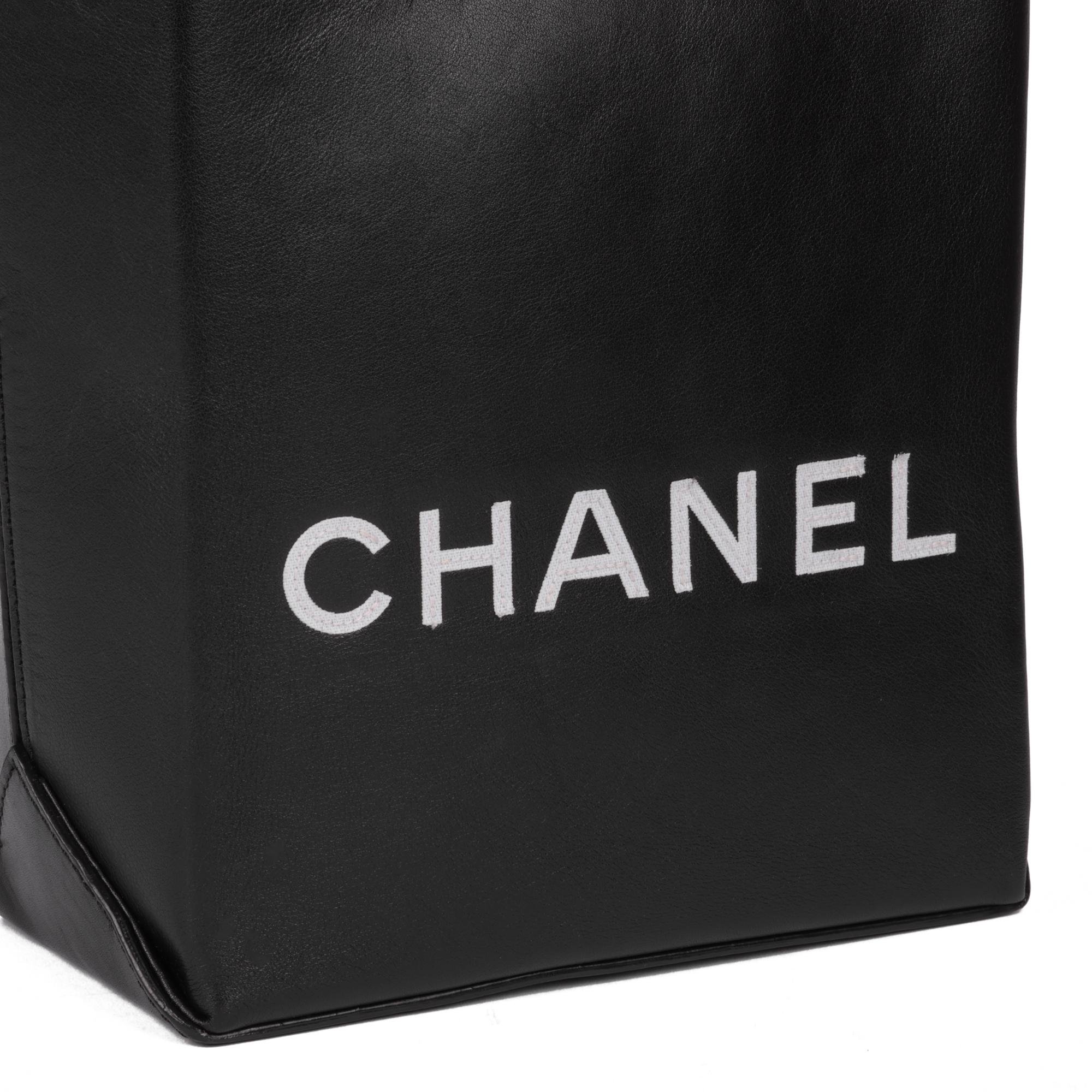 Women's CHANEL Black & White Lambskin Mini Shopping Bag Tote For Sale