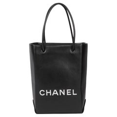 CHANEL Black & White Lambskin Mini Shopping Bag Tote