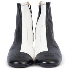 CHANEL black & white leather 2020 20B Ankle Boots Shoes 39.5 fit 39