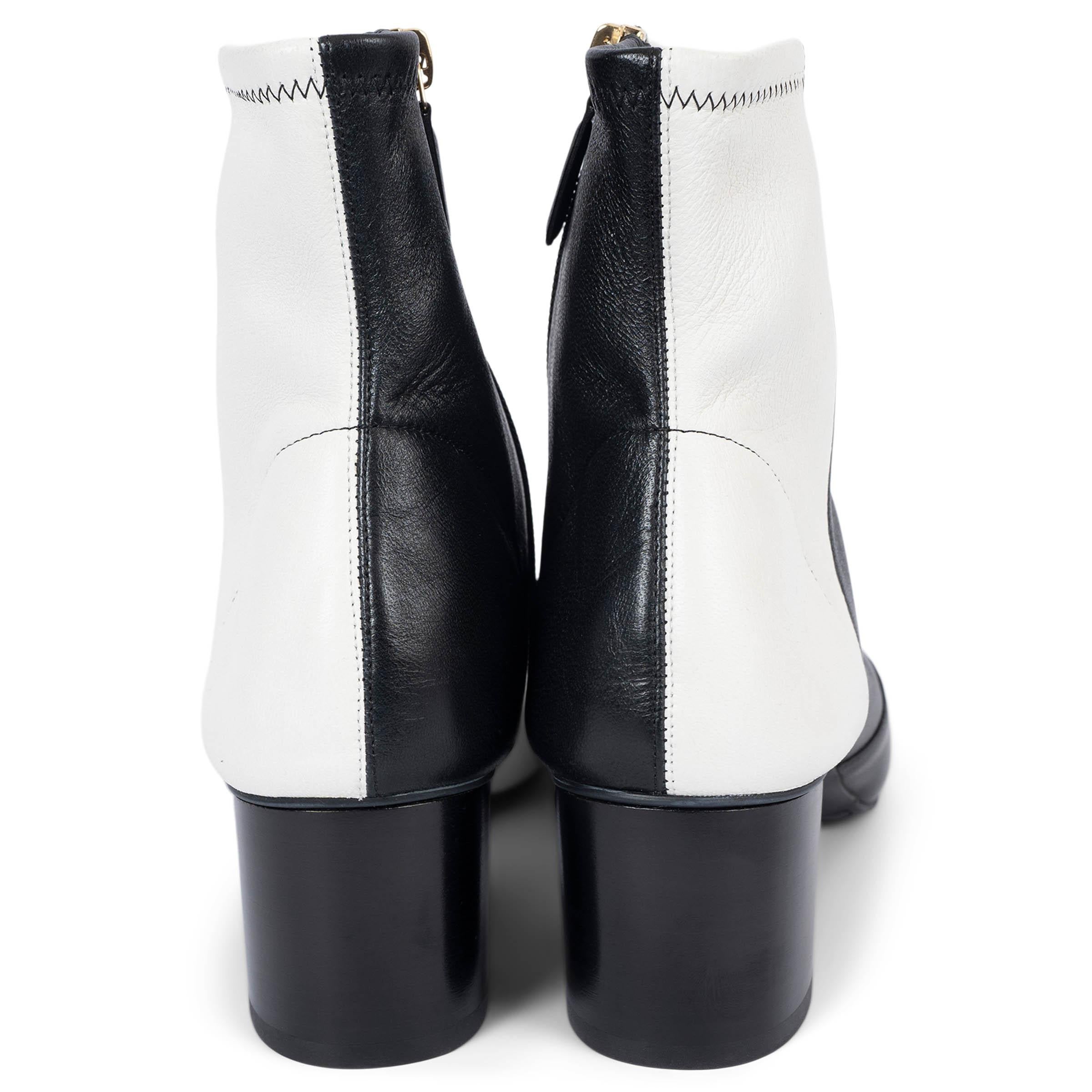 CHANEL black & white leather 2020 20B Ankle Boots Shoes 39.5 fit 39 1