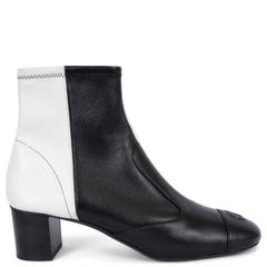 CHANEL black & white leather 2020 20B Ankle Boots Shoes 39.5 fit 39