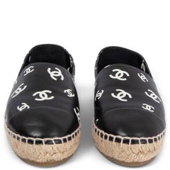 CHANEL black & white leather 2022 22S ALL OVER LOGO Espadrilles Shoes 39