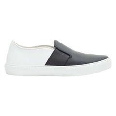 CHANEL black white leather bicolor CC logo heel casual slip on sneakers EU37.5