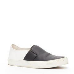 CHANEL black white leather CC logo back minimal classic skates sneakers EU36
