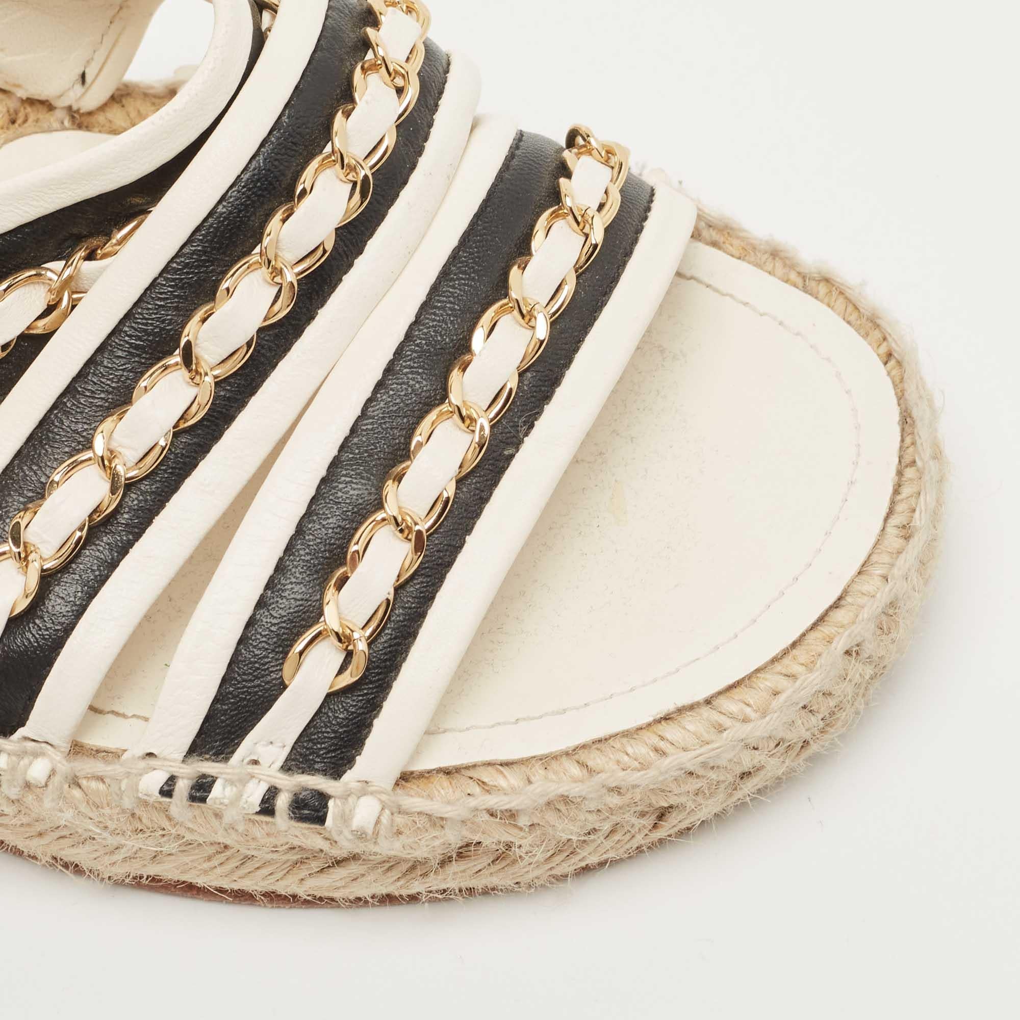Chanel Black/White Leather Chain-Link Accent Espadrilles  1