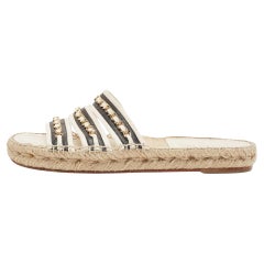 Chanel Black/White Leather Chain-Link Accent Espadrilles 