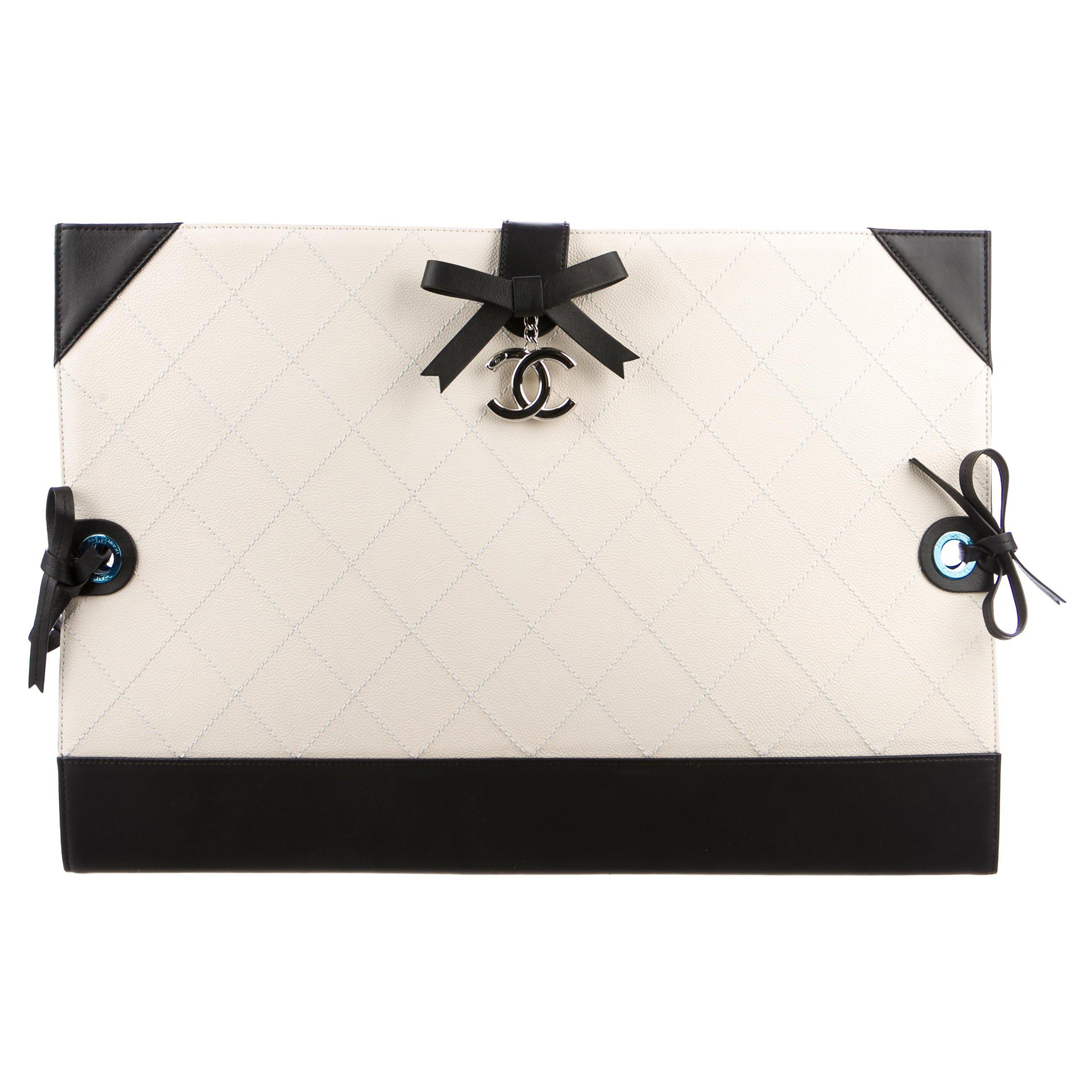 Chanel Black White Leather Spring RTW Runway Professional Portfolio Clutch