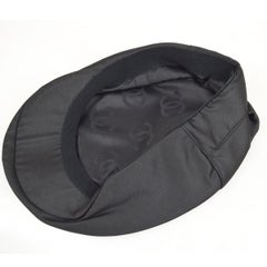 CHANEL Black White Logo Cotton Silk Blend Paperboy Cap Hat