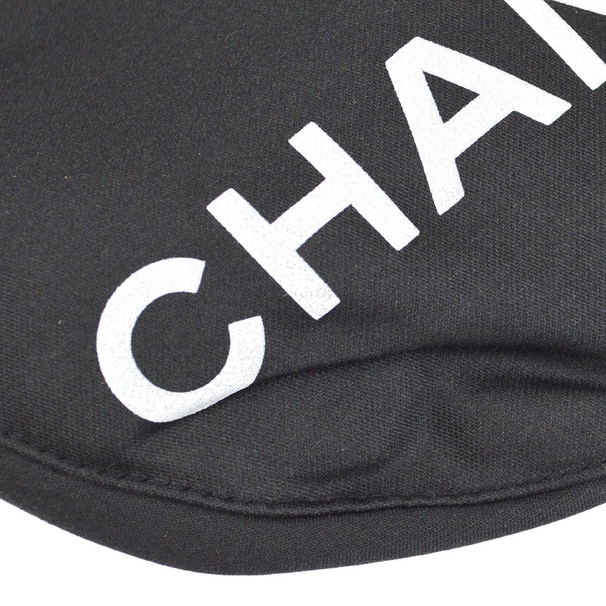 CHANEL Black White Logo Cotton Silk Blend Paperboy Cap Hat  In Good Condition For Sale In Chicago, IL