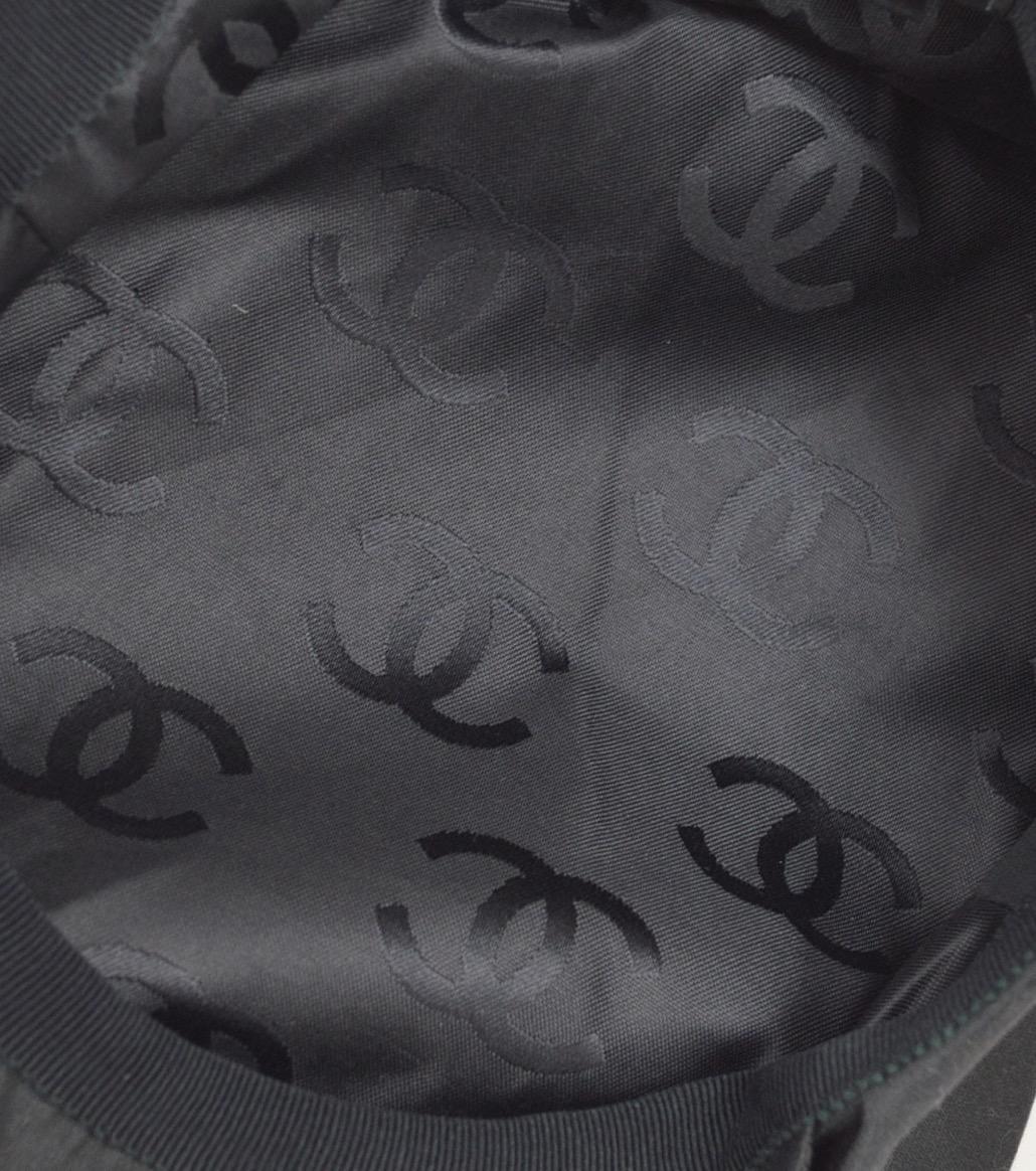 CHANEL Black White Logo Cotton Silk Blend Paperboy Cap Hat For Sale 1