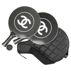 Chanel Noir Blanc Logo Hommes Femmes Nouveauté Jeu Ping Pong Raquettes Etui à balles