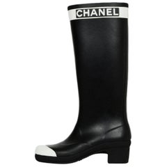 Chanel Black/White Logo Rubber Rain Boots sz 38