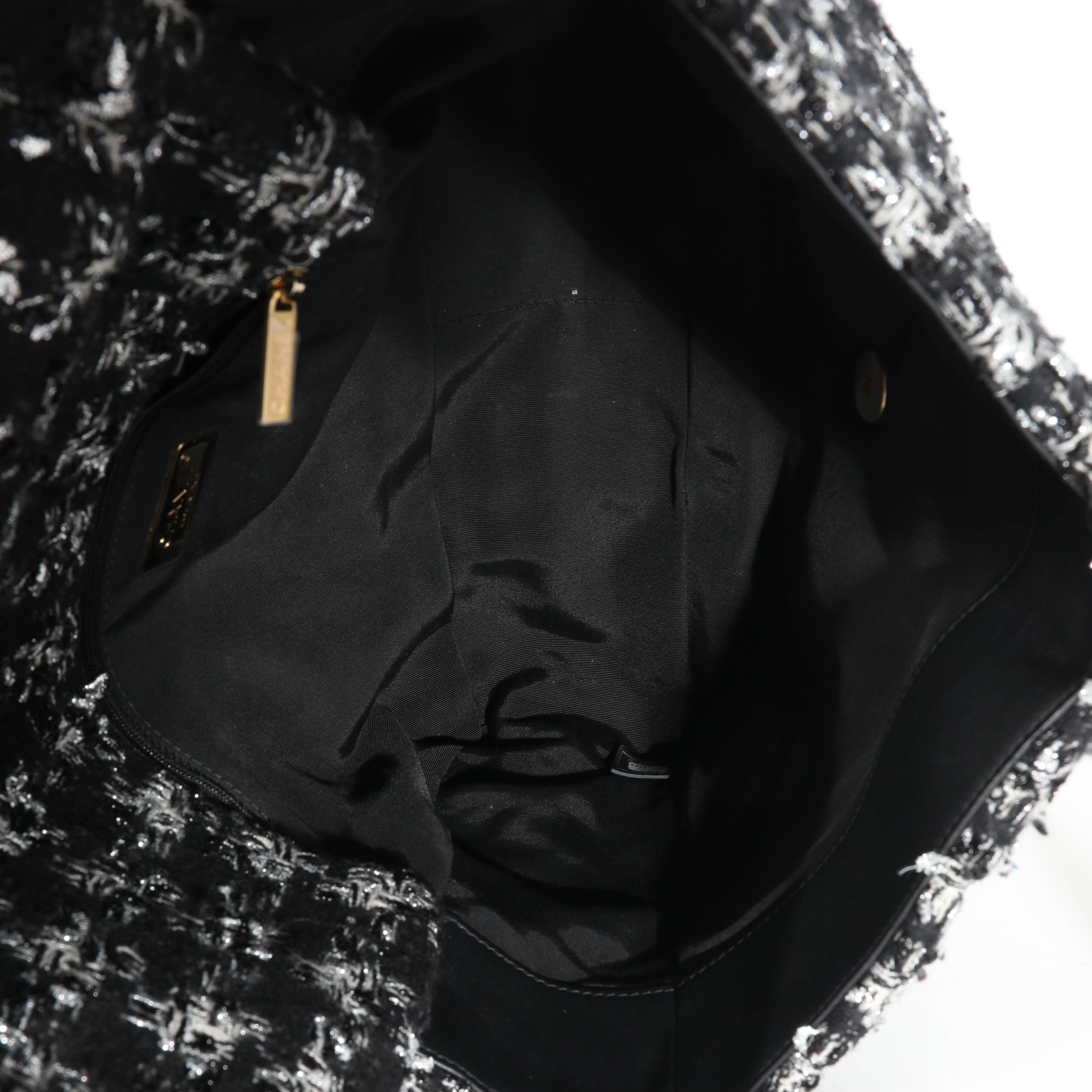 Chanel Black White Metallic Houndstooth Tweed Chanel 19 Maxi Flap Bag 3