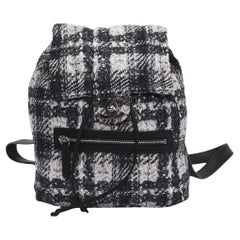 Chanel Black White Nylon Faux Tweed Illusion Printed Medium Duma Backpack