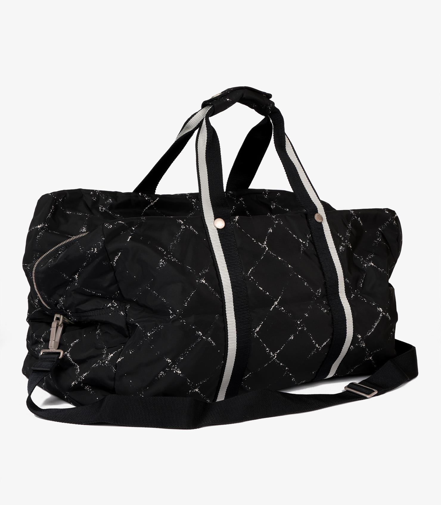 Chanel Black & White Nylon Travel Line Duffle Bag 1