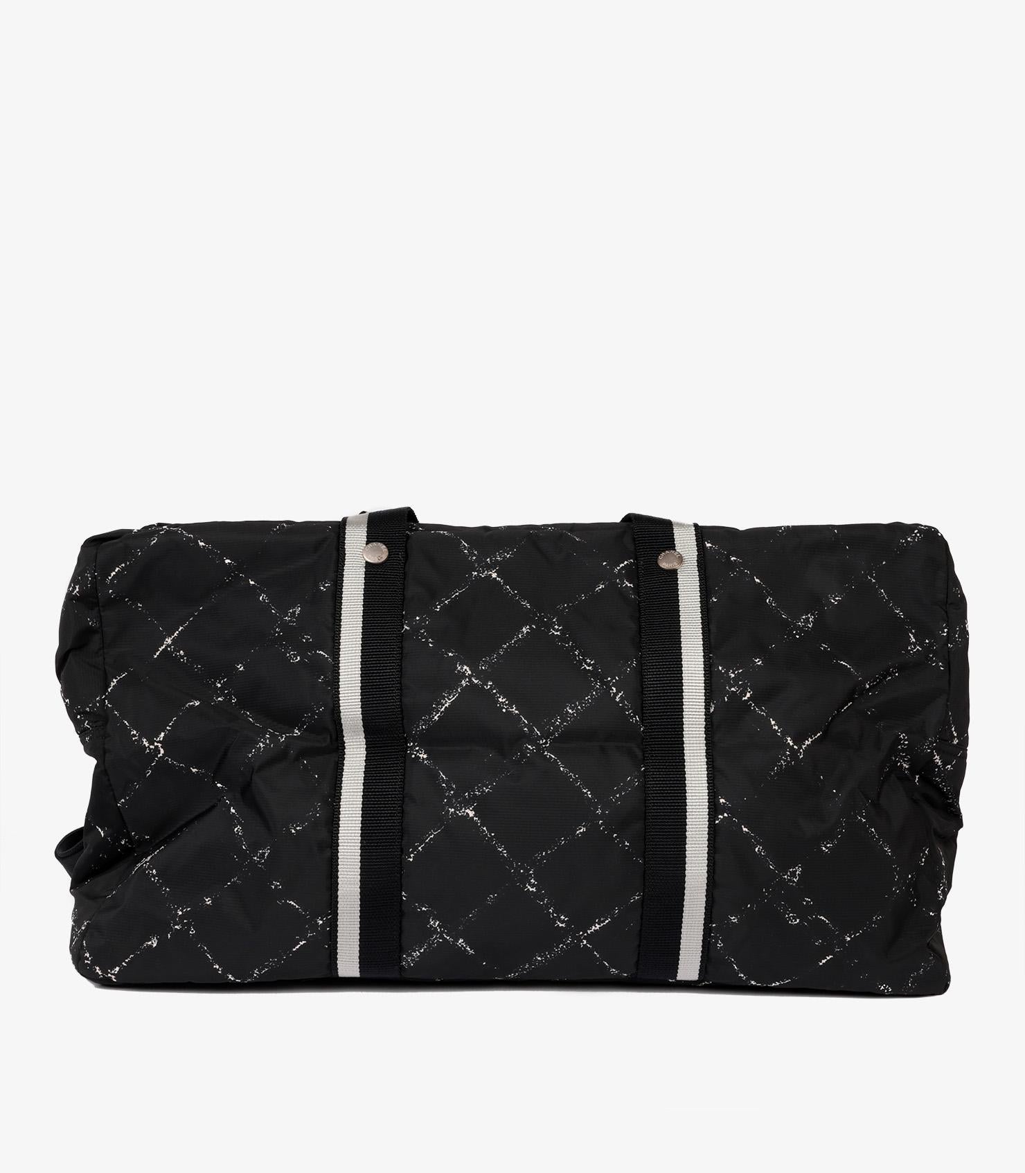 Chanel Black & White Nylon Travel Line Duffle Bag 4