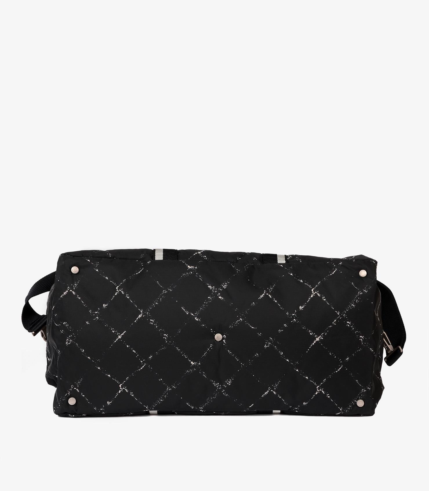 Chanel Black & White Nylon Travel Line Duffle Bag 5
