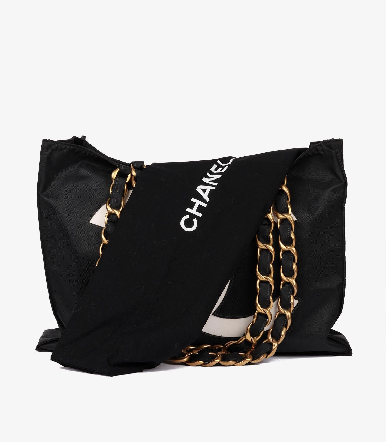 Chanel Black & White Nylon Vintage Large Timeless Shoulder Tote For Sale 5
