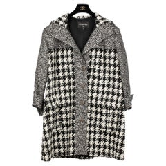 Chanel Black & White Oversized Houndstooth Coat With Hood 38 Fr