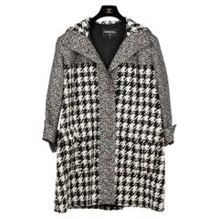 Chanel Black & White Oversized Houndstooth Coat With Hood 38 FR