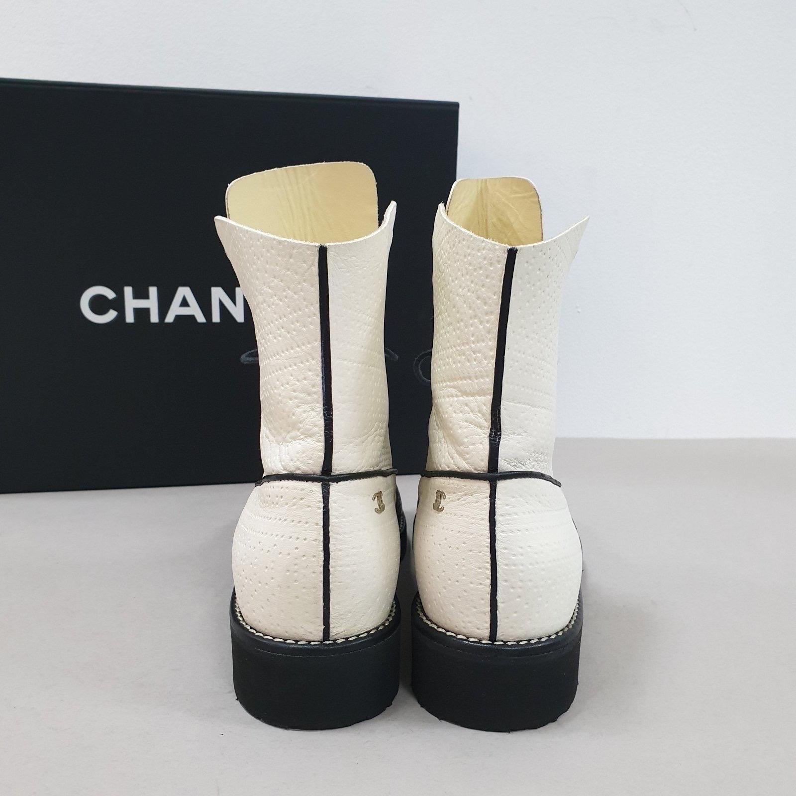 Women's Chanel Black White Oxford Ankle Boots 
