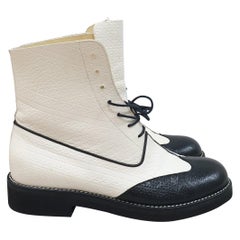 Chanel Black White Oxford Ankle Boots