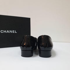 Chanel Black White Patent Leather CC Chain Link Slip On Loafers Sz.37