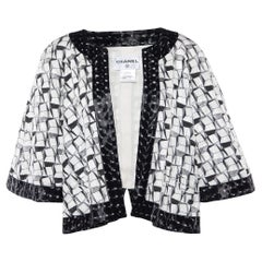 Used Chanel Black/White Patterned Jacquard Holographic Swing Jacket L