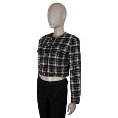 CHANEL black white pink wool 21K CROPPED TWEED Jacket 40 M