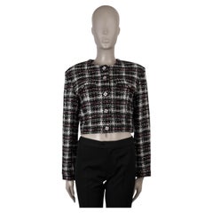 CHANEL black white pink wool 21K CROPPED TWEED Jacket 40 M