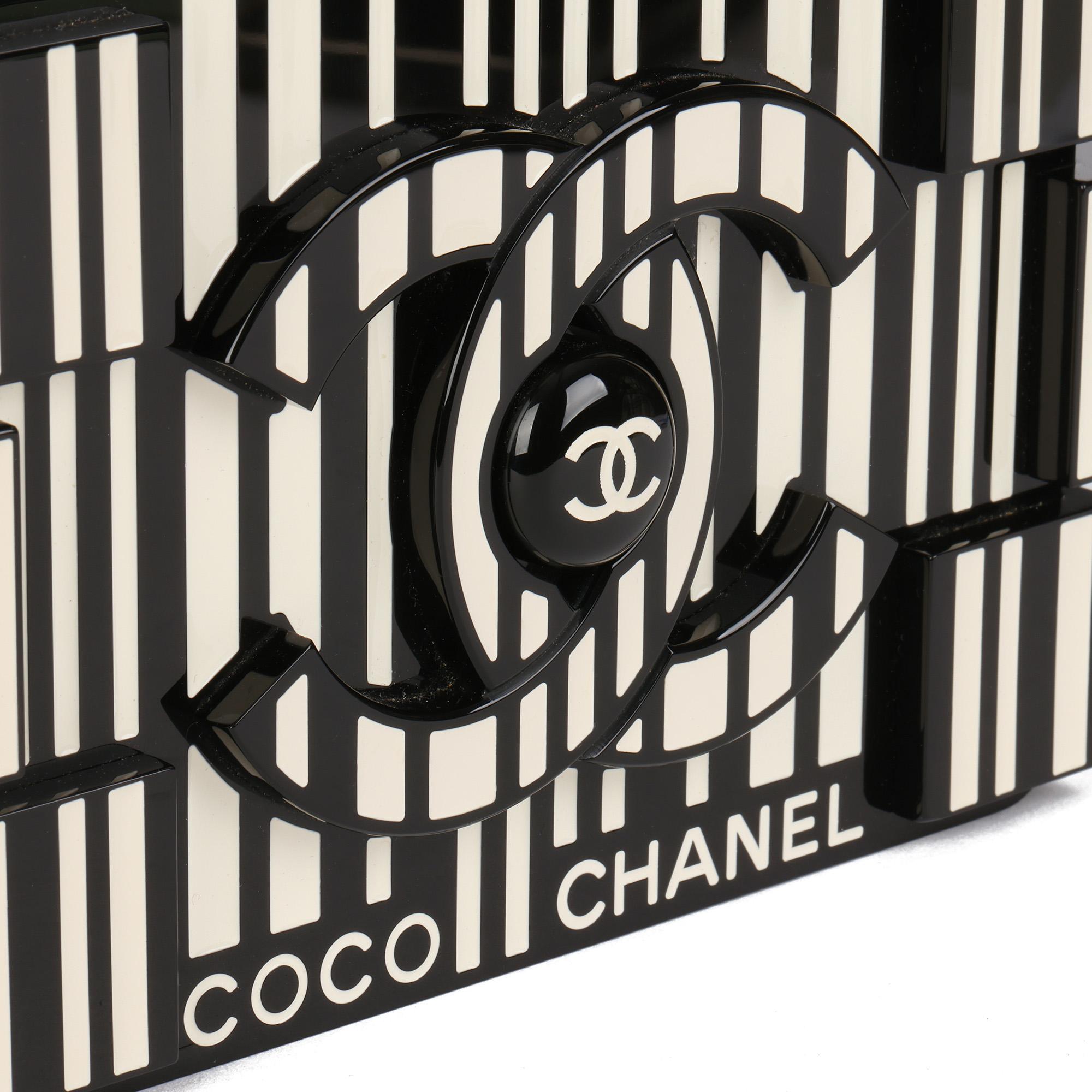 Women's CHANEL Black & White Plexiglass Barcode Lego Minaudière Clutch