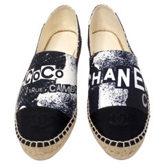 Chanel Black & White Printed Canvas Grosgrain 31 Rue Cambon Espadrilles