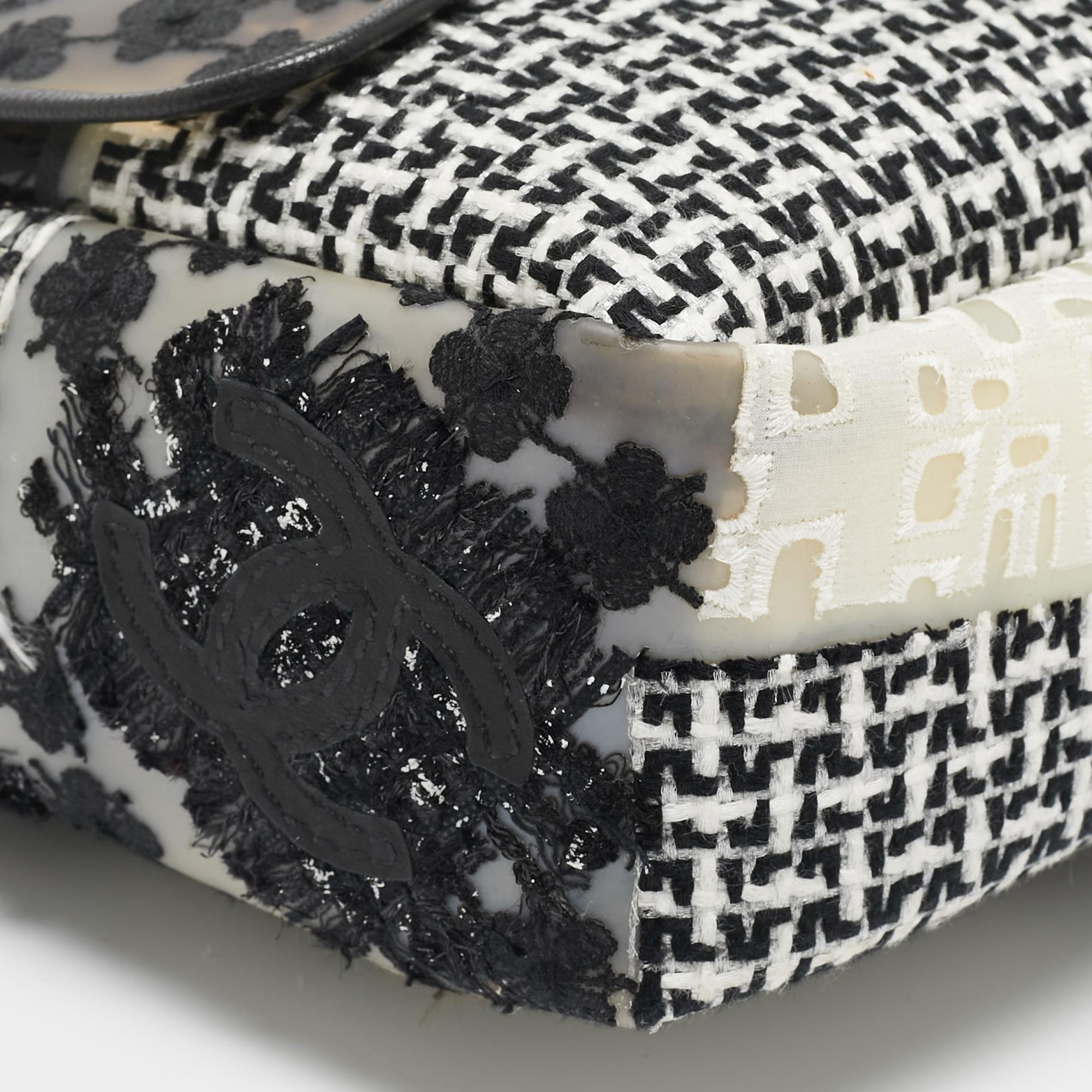 Chanel Black/White PVC Patchwork Tweed Jumbo Classic Single Flap Bag 6
