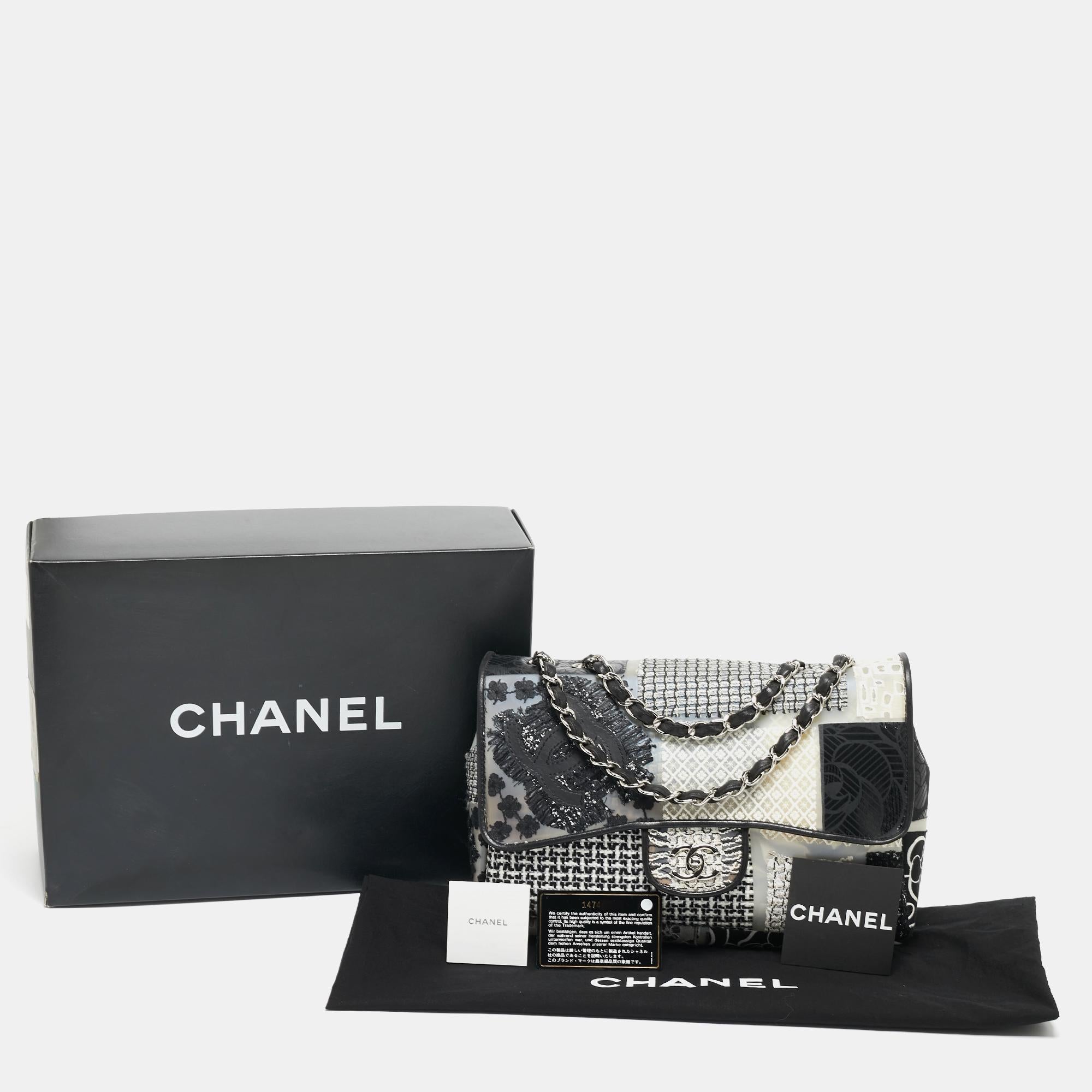 Chanel Black/White PVC Patchwork Tweed Jumbo Classic Single Flap Bag 9