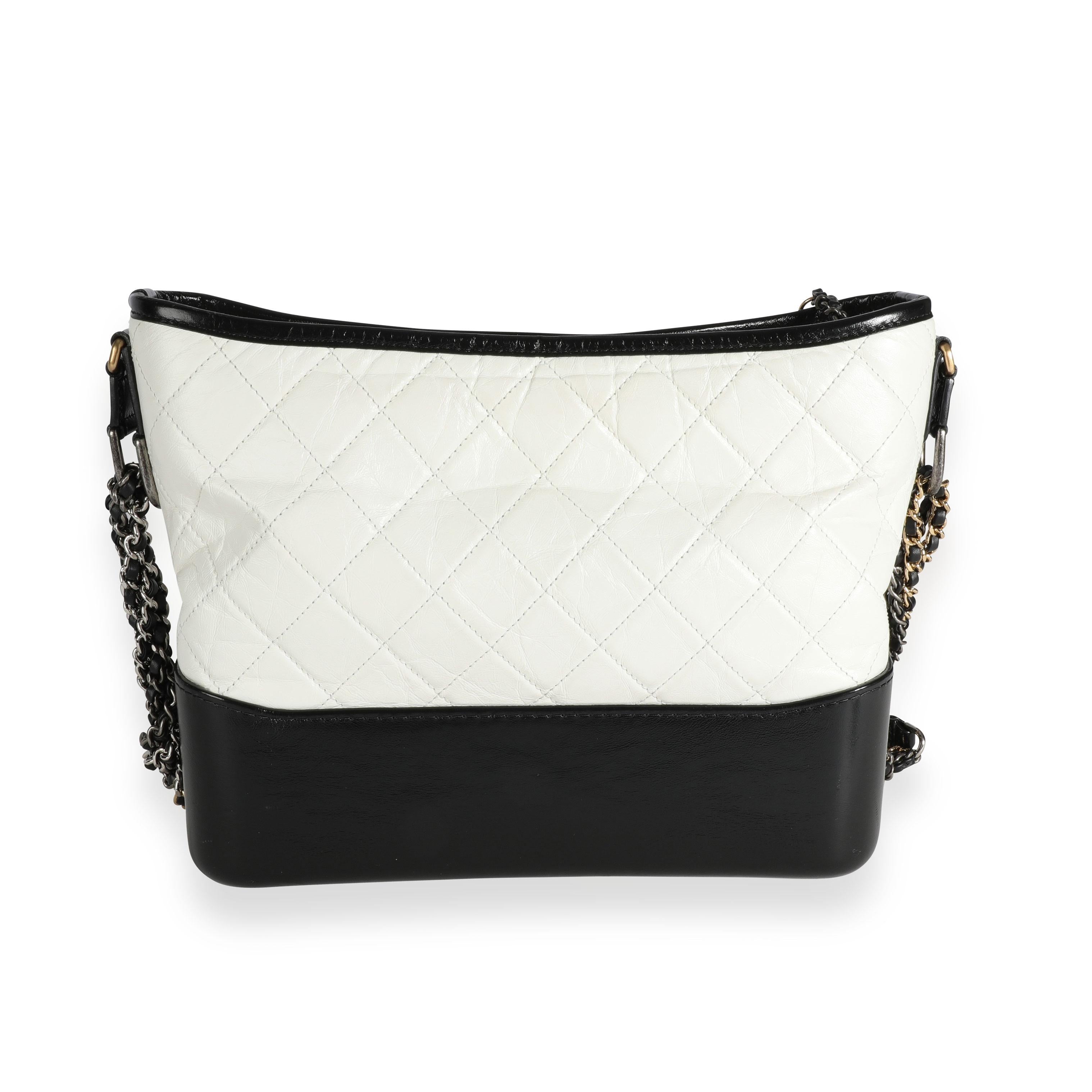Chanel Black and White Quilted Aged Calfskin Large Gabrielle Hobo For Sale  at 1stDibs