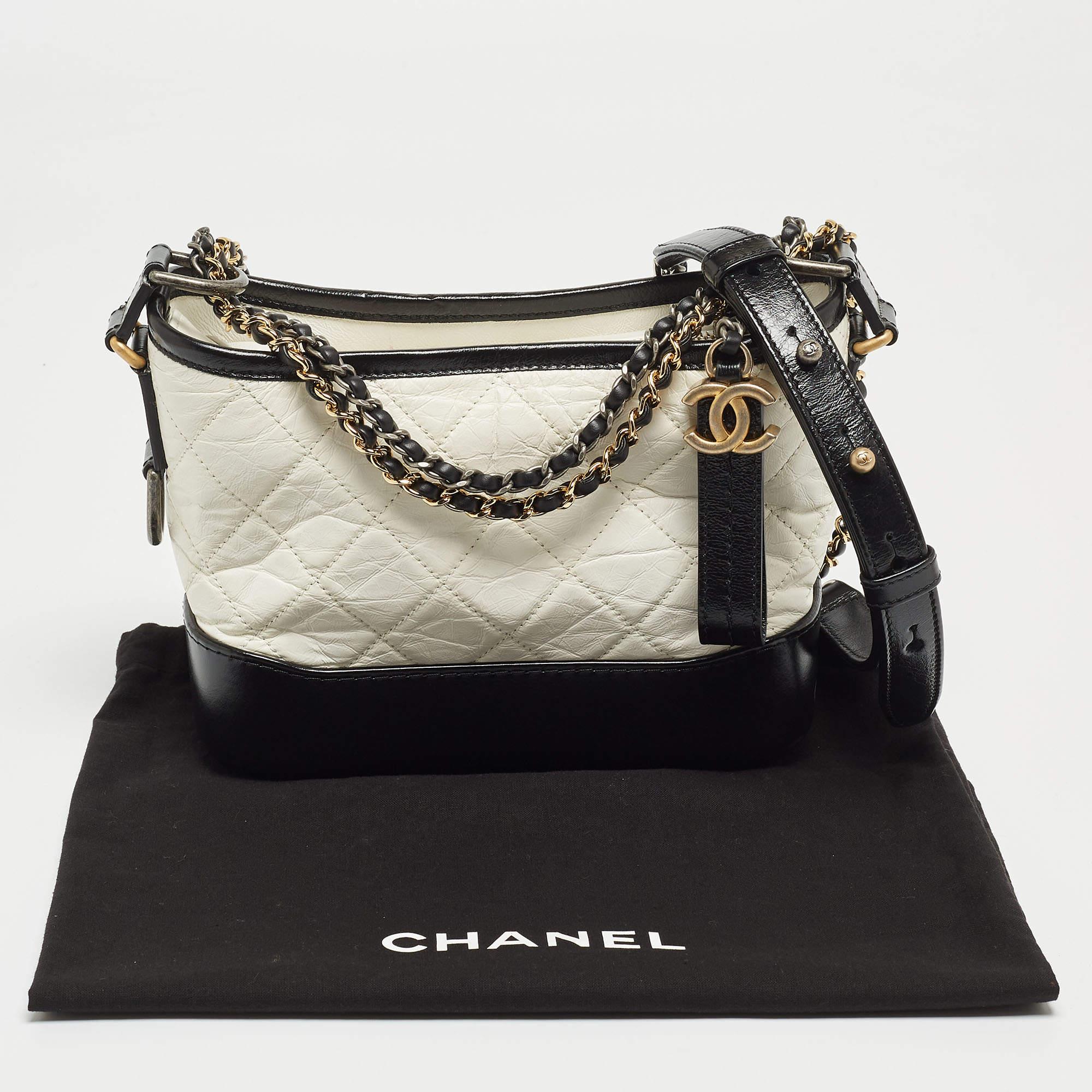 Chanel Black/White Quilted Aged Leather Small Gabrielle Hobo 8