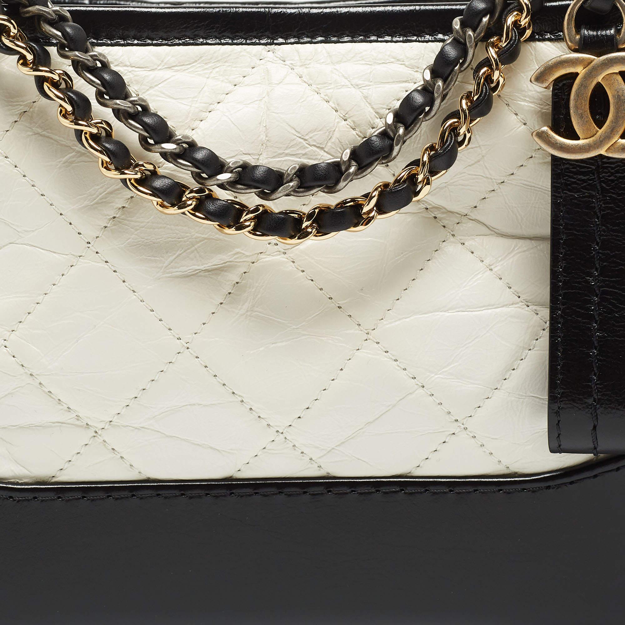 Chanel Black/White Quilted Aged Leather Small Gabrielle Hobo 3