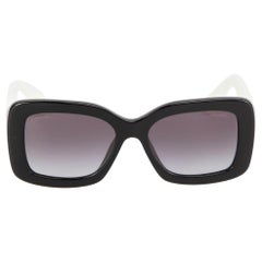Chanel Black 
White Quilted Arms Square Sunglasses