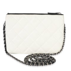 Chanel Black White Quilted Lambskin Front Pocket Chain Flap Bag