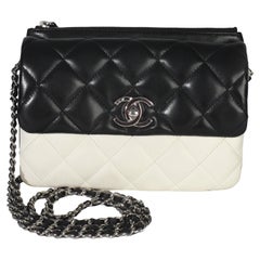 Chanel Black White Quilted Lambskin Front Pocket Chain Flap Bag